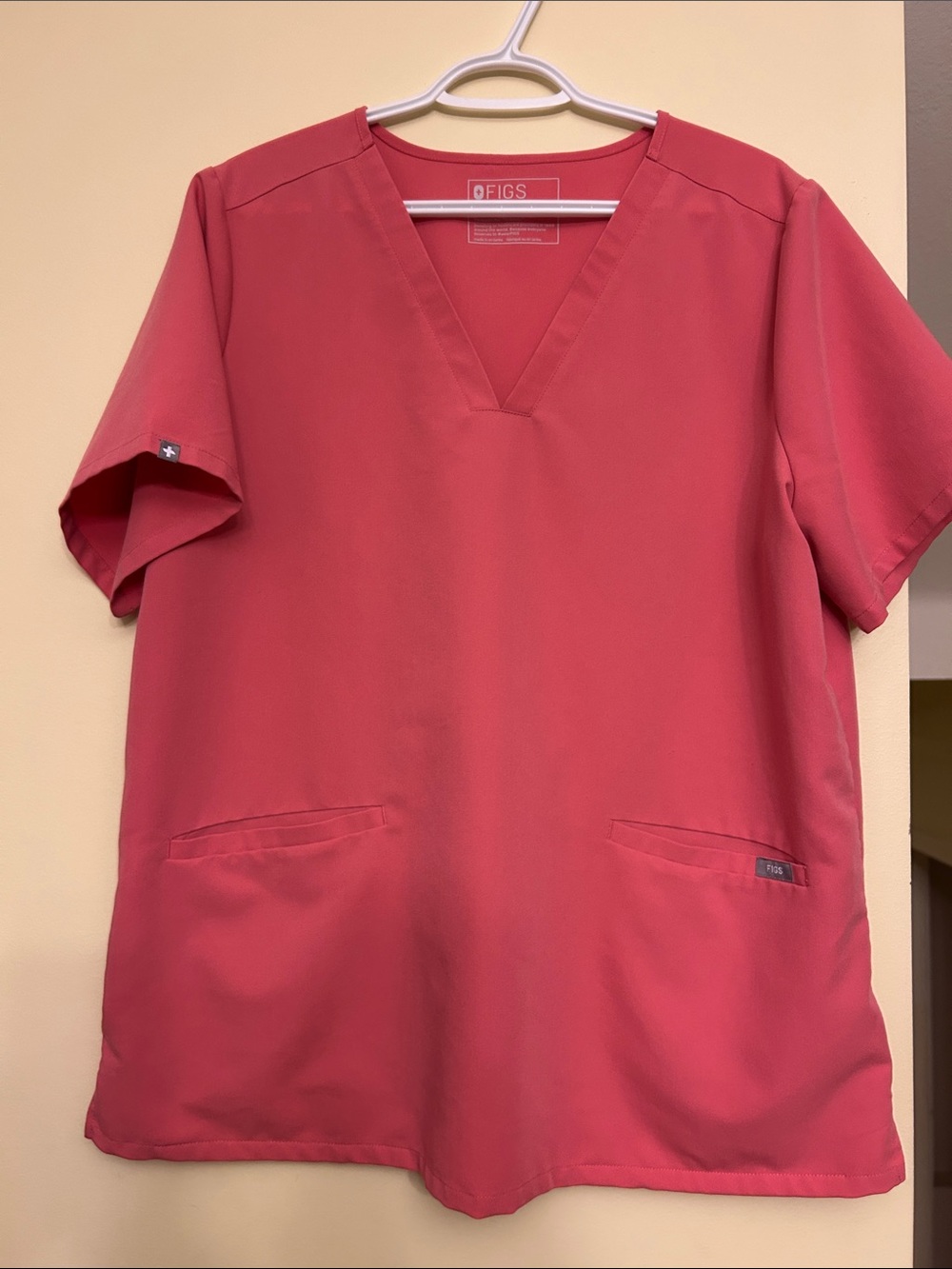 FIGS V-Neck Scrub Top in Coral